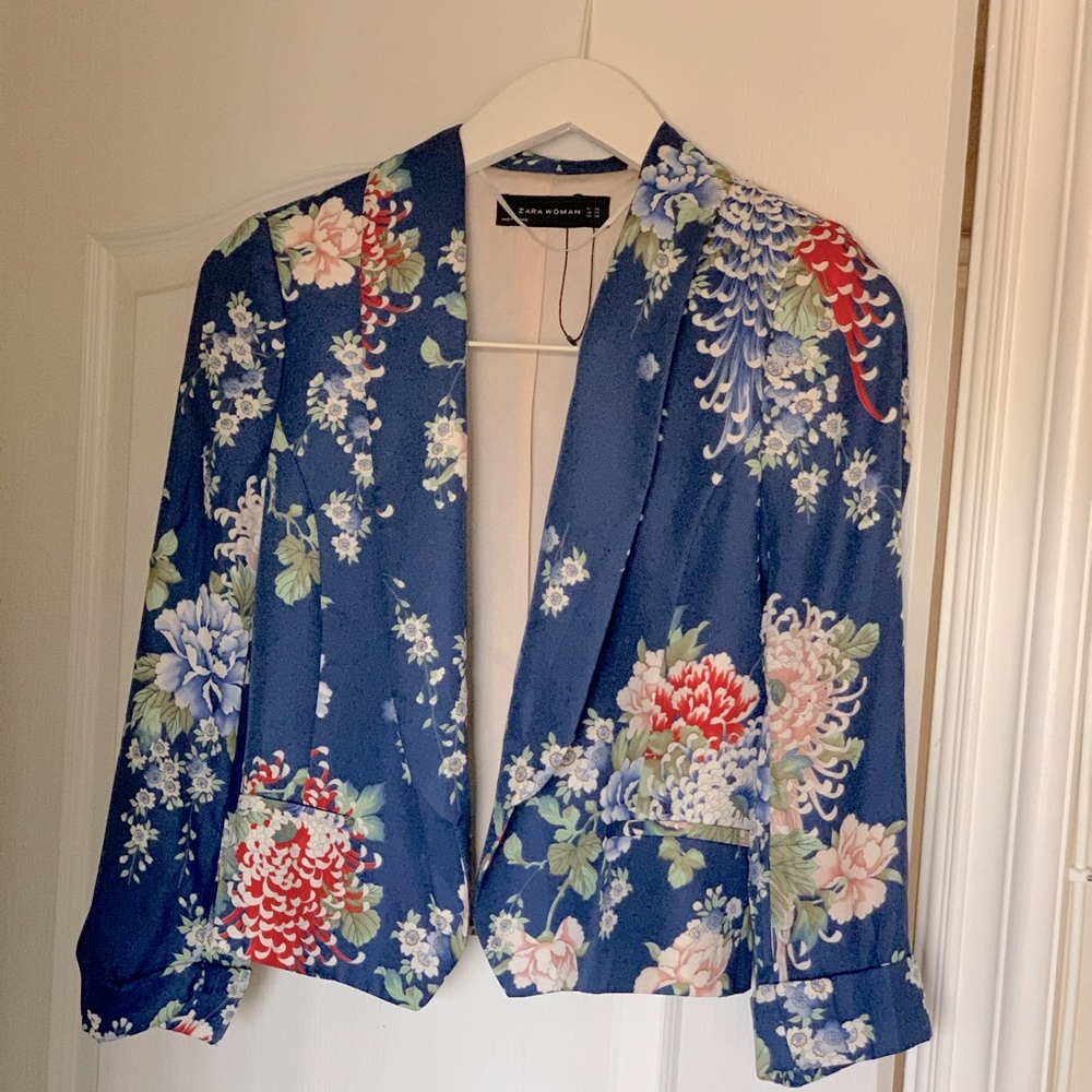 Zara Blue Floral Blazer - Sz XS